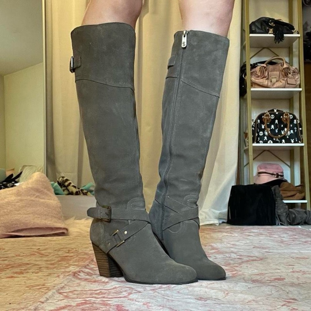 Guess Grey Heeled Knee High Boots ♡